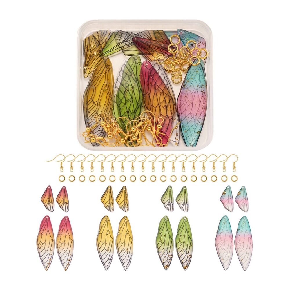 6198 16Pcs Resin Wing Charms Butterfly Wings Earring Charms Colorful